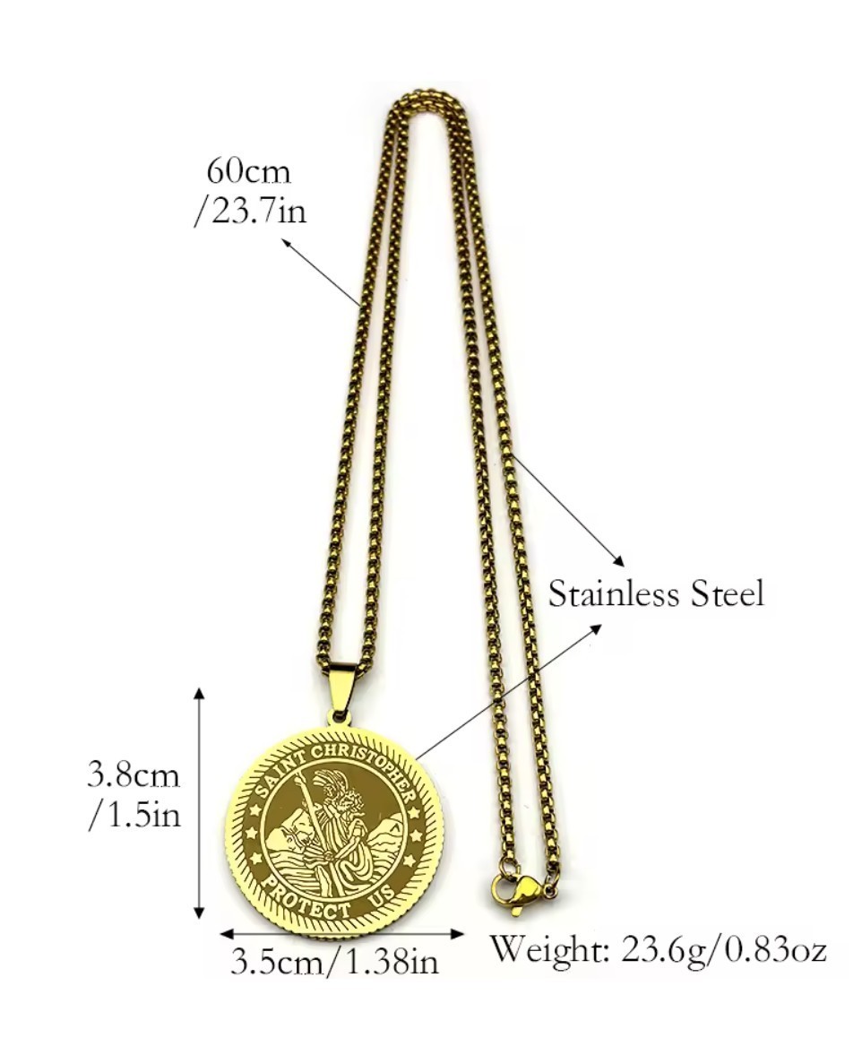 Stainless Steel St Christopher Laser Engraved Pendant with 60cm(23.7) chain