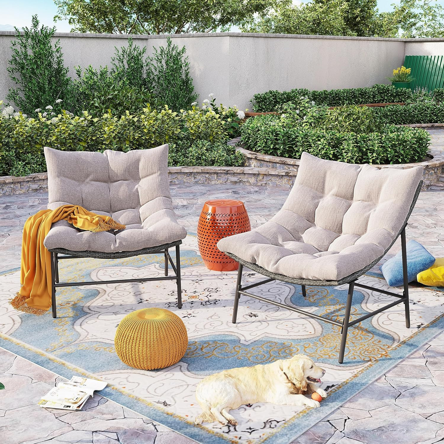 Sophia & William Outdoor Papasan Chairs with Cushion and Frame, Comfy Patio Chai