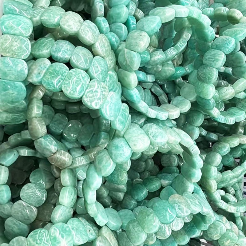 1 Strand 15x10mm Faceted Amazonite Gem Double Holes Stretchy Bracelet 7.5″ L442