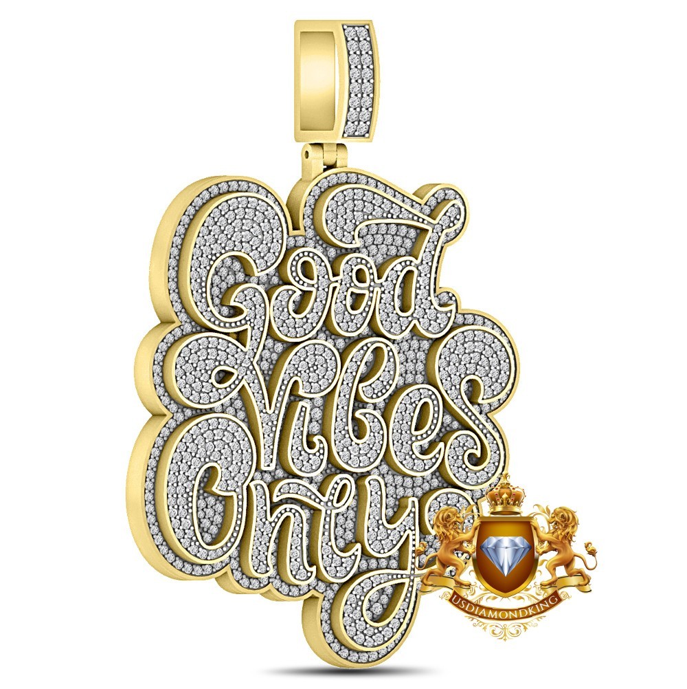34+ Grams Big 3″ VVS1D 7.88 Ctw. Real Moissanite “Good Vibes Only” Charm Pendant