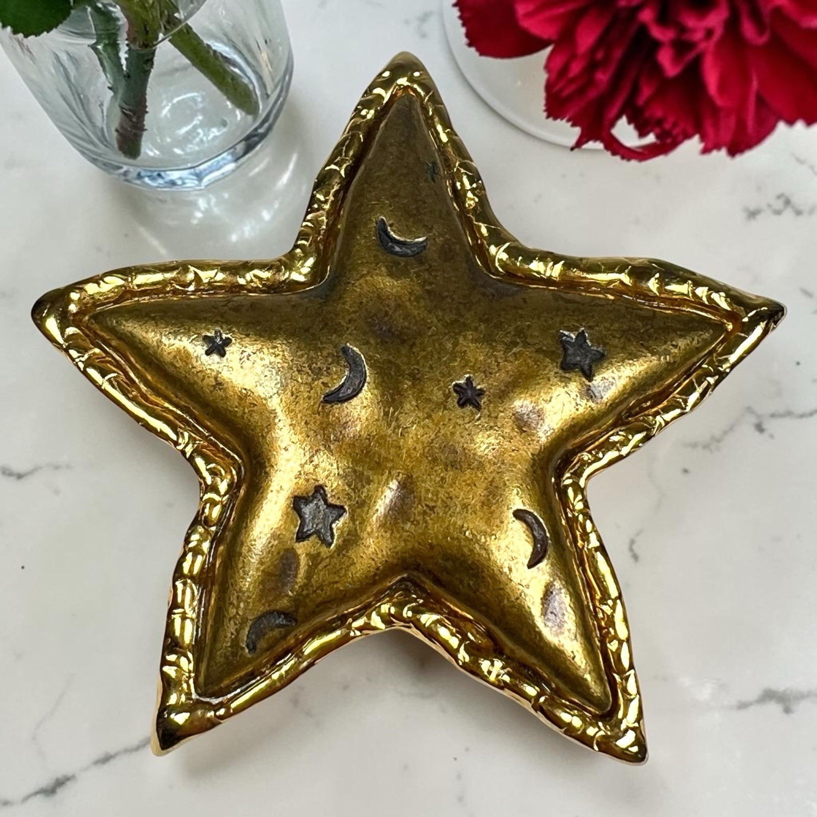 Vintage JJ Jonette Star and Moon Night Sky Brooch Pin 2 1/2 Inches