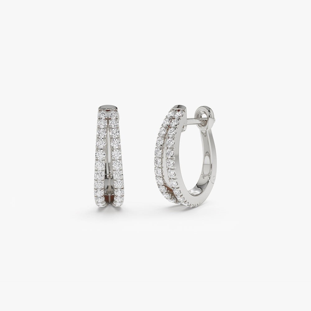 Round Cut H-I/SI Natural Diamond 14K Solid Gold Double Hoop Wedding Earrings