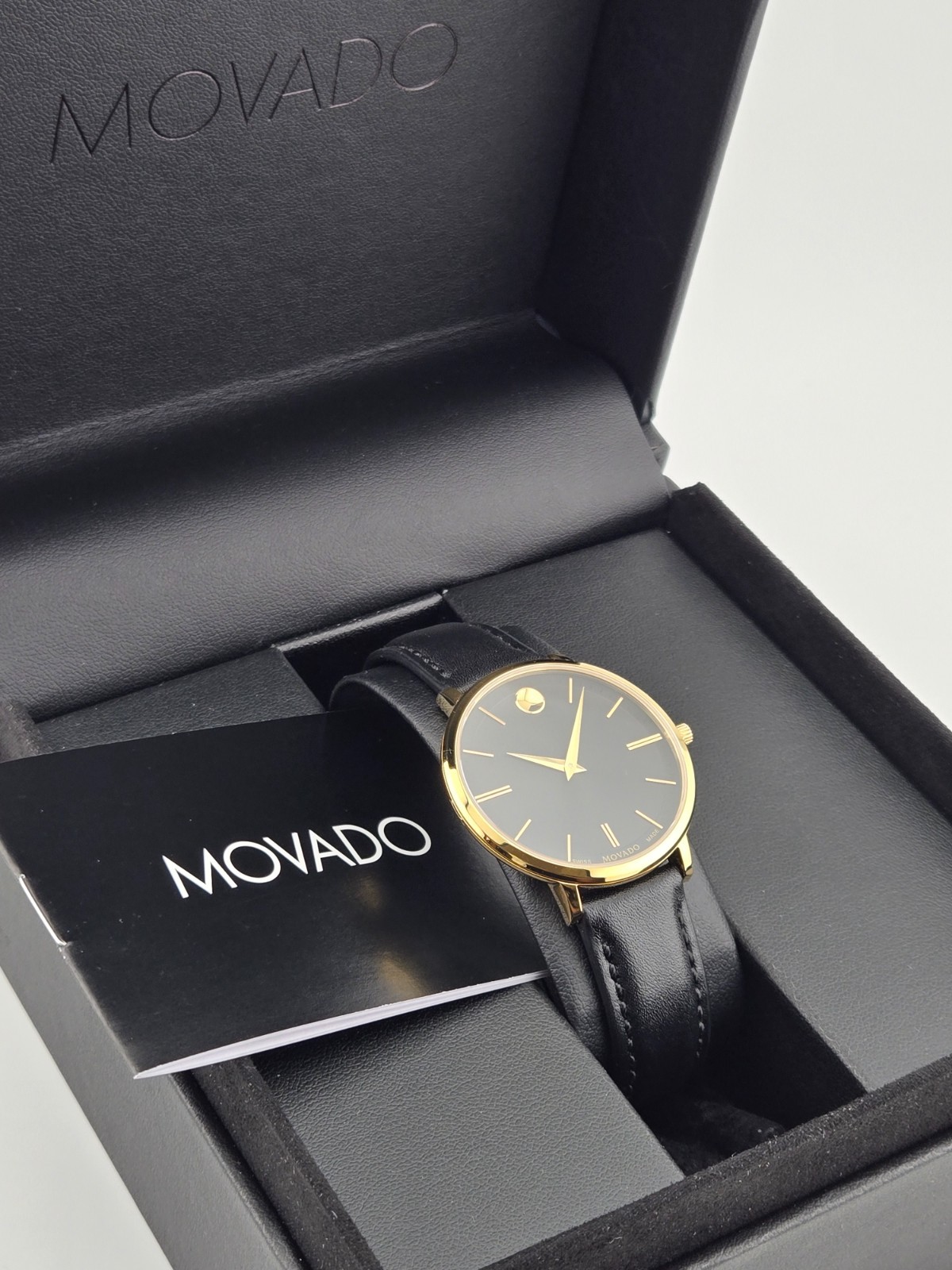 Movado Ultra Slim Women’s Gold Tone Leather Band Watch – 0607091 ($795 MSRP)