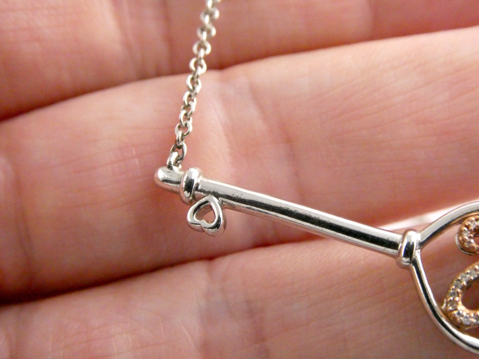 Jane Seymour Open Heart Sterling Silver 10k Natural Diamond Key Pendant Necklace
