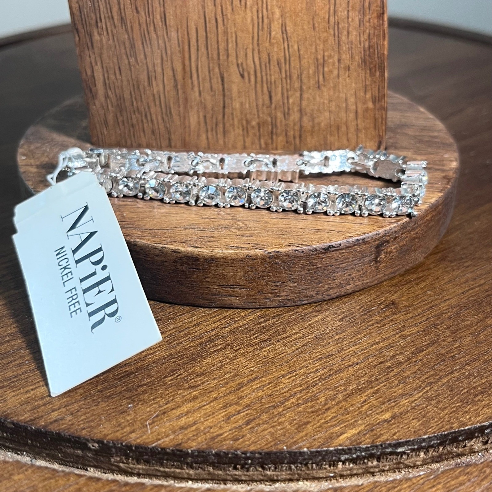 Napier Silver Tone Crystal Tennis Bracelet Nickel Free 6.5 Inch NOS
