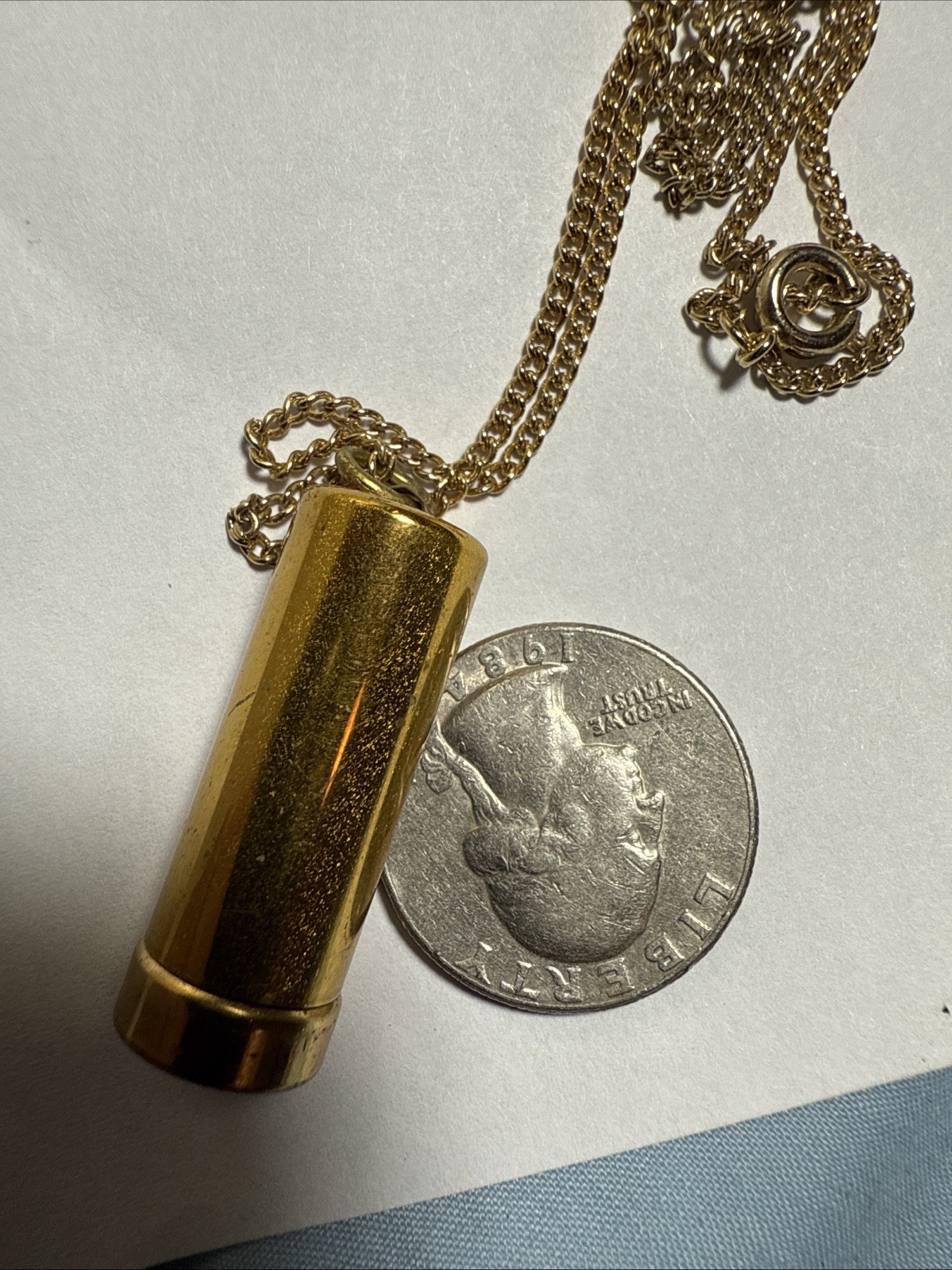 Necklace Pill Box On 18” Chain Yellow Gold Plated Signed “scope Pat Pending” Old
