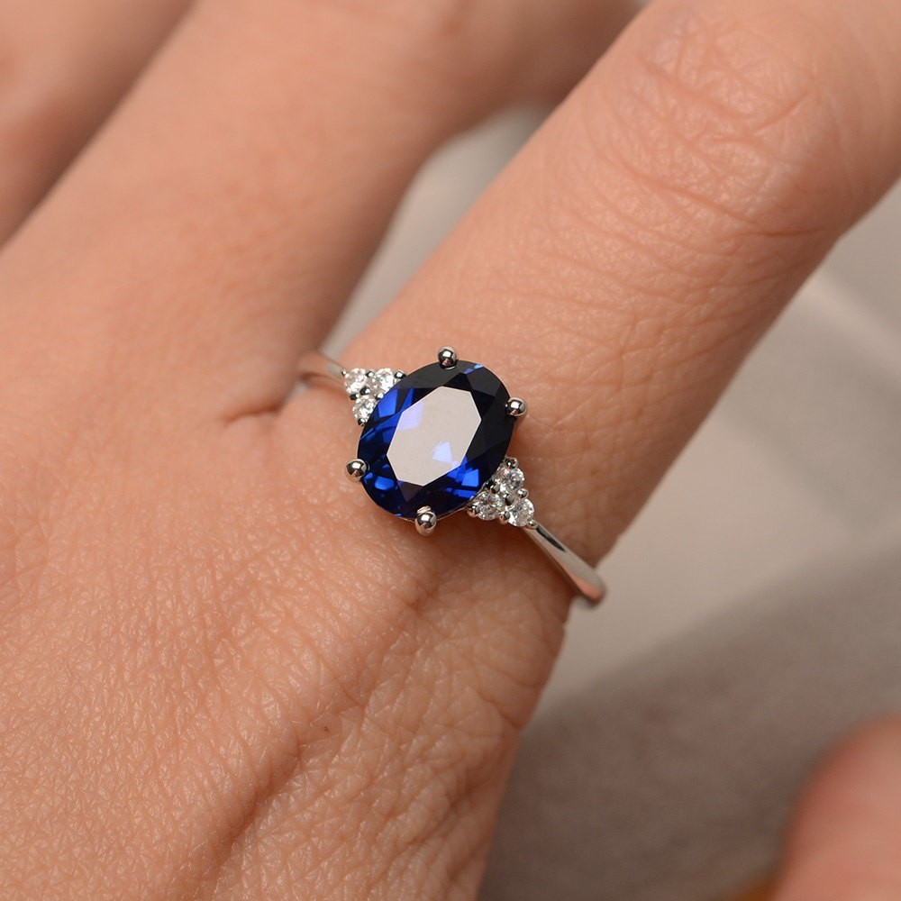 2.15 Ct Oval Cut Natural Sapphire Diamond Wedding Ring 14K White Gold Size 7