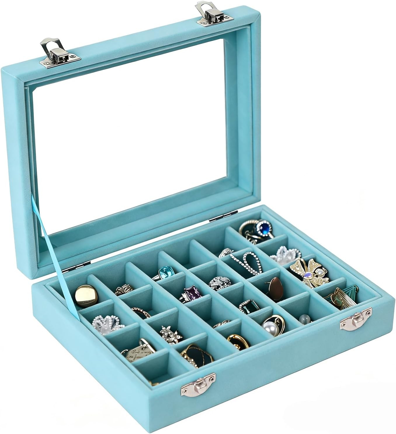 Velvet Jewelry Box 24 Grid Jewelry Earrings Display Organiser Box Ring Tray Hold