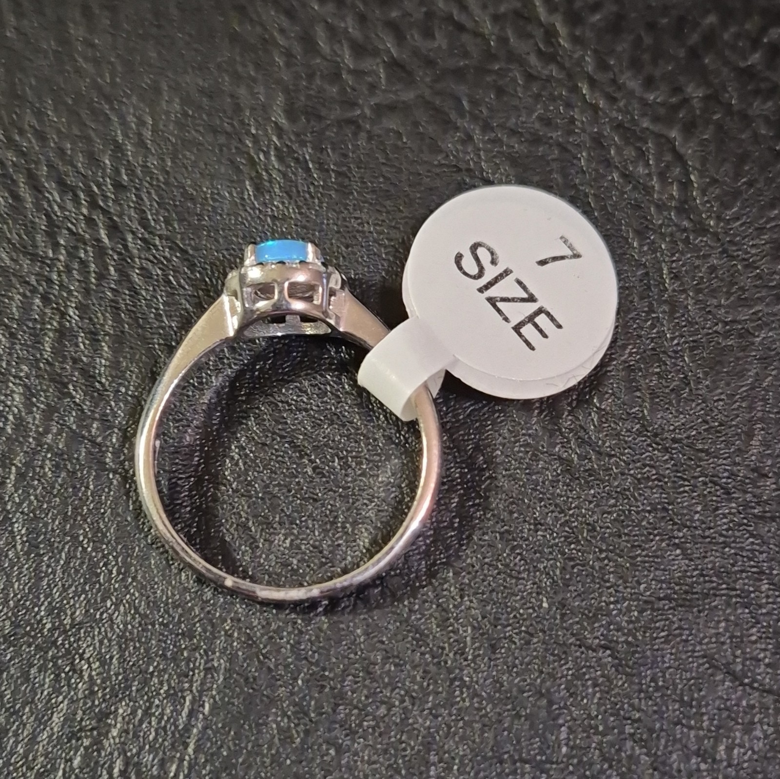 925 Stamped Sterling Silver Blue Round Opal W Halo CZ Cocktail Ring Size 7