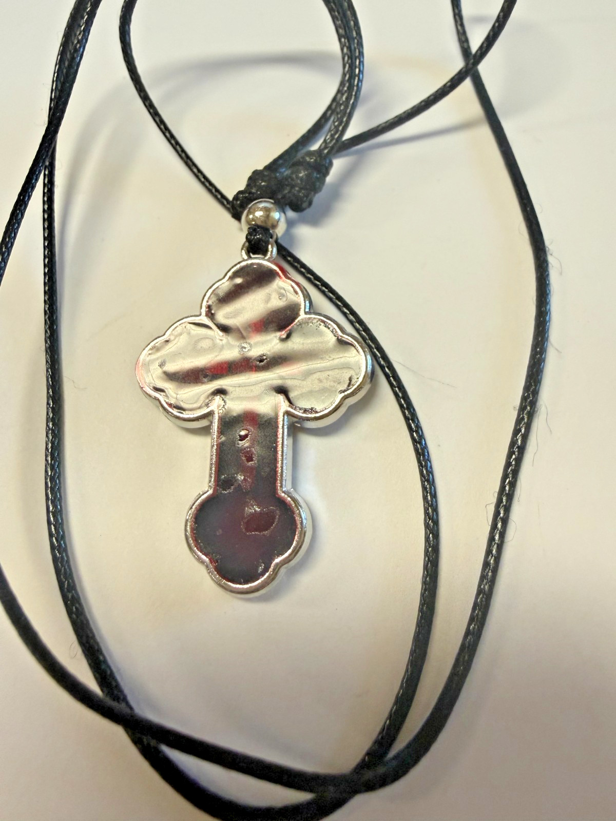Saint Benedict Dark Red Budded Crucifix Cord Necklace, New #Gftshp-153