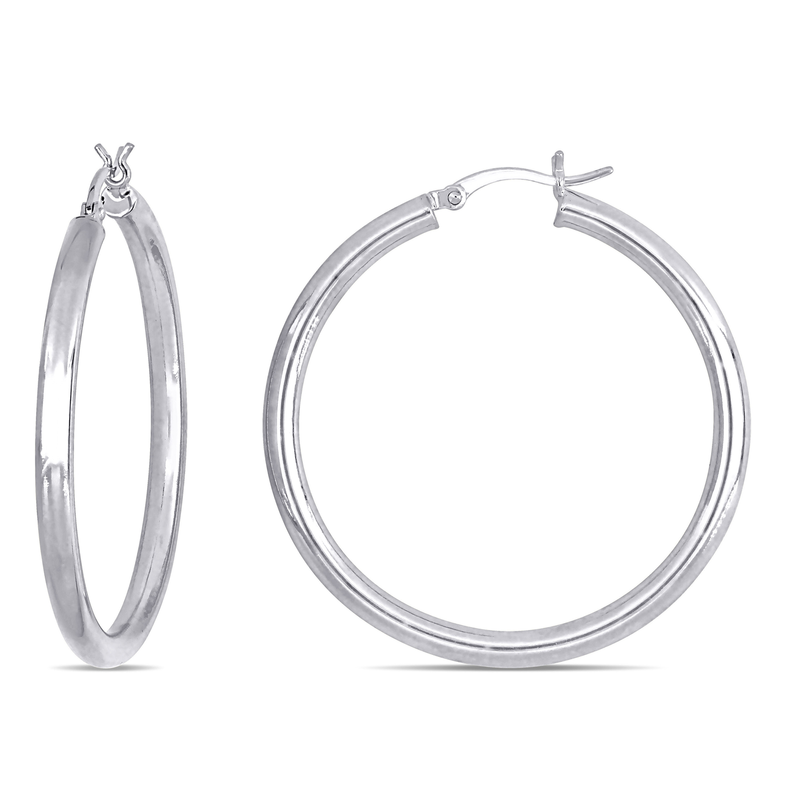 Amour 10k White Gold 40mm Hoop Earrings – 3mm wide