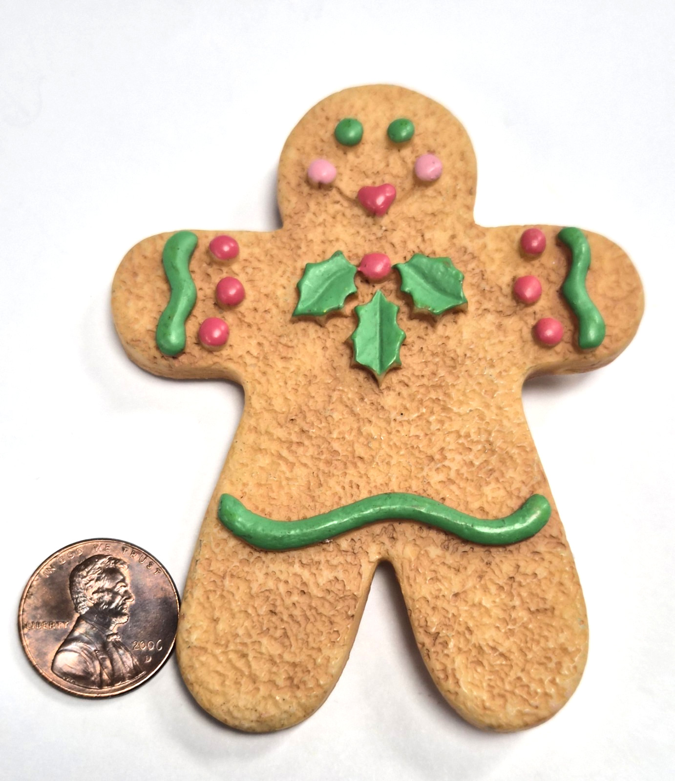 Estate Decorative Gingerbread Man Christmas Hand Painted Icing Pin / Brooch