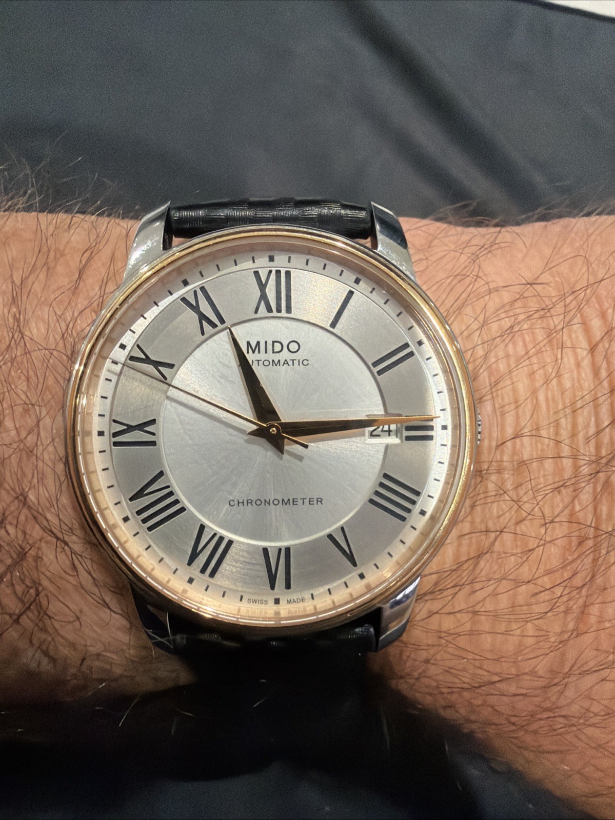 mido baroncelli automatic 5bar Chronometer With Silver Face And Rose Gold