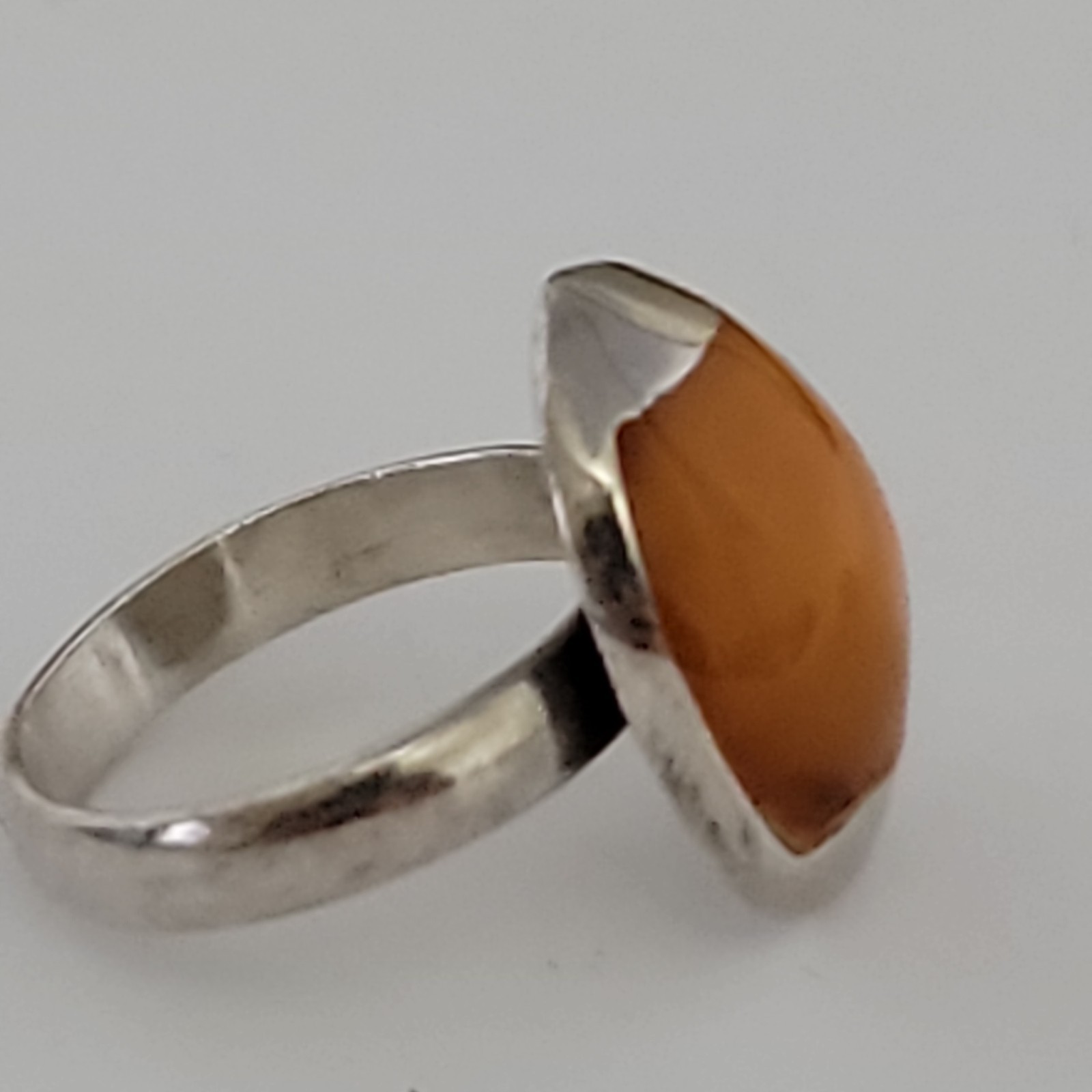 VINTAGE STERLING SILVER Egg Yolk Butterscotch Amber Ring Modernist