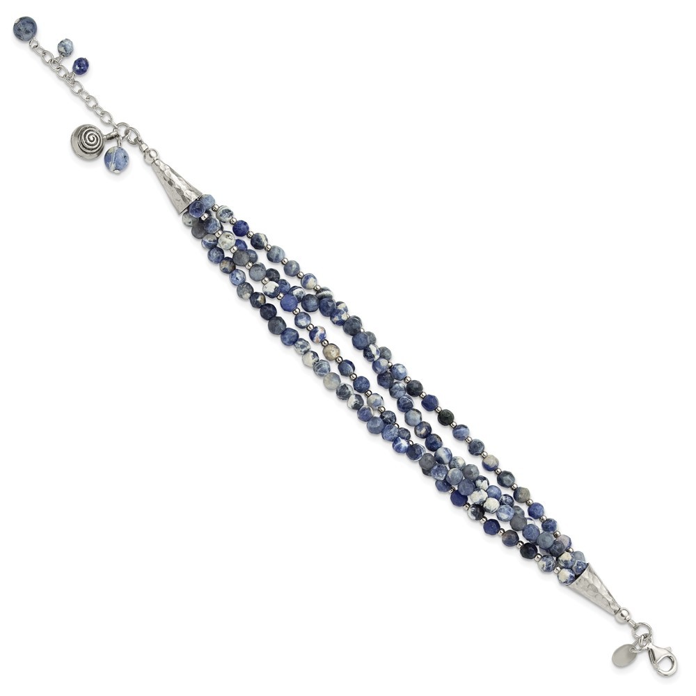 Sterling Silver Blue/White Sodalite Beaded 4-Strand Bracelet 8″ w/1in ext.