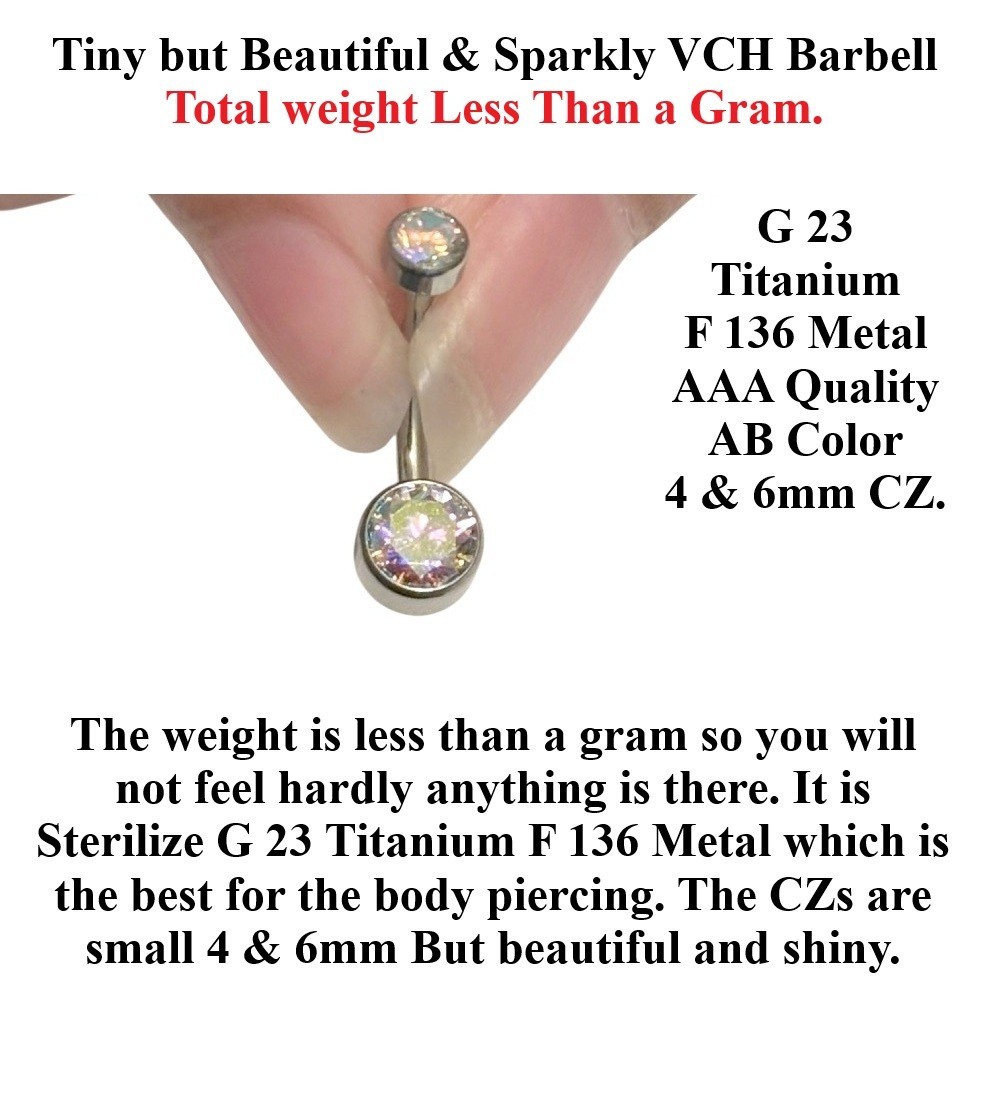 Only 1 Gram IMPLANT GRADE Titanium Most Beautiful Bezel AB Swarovski VCH Barbell