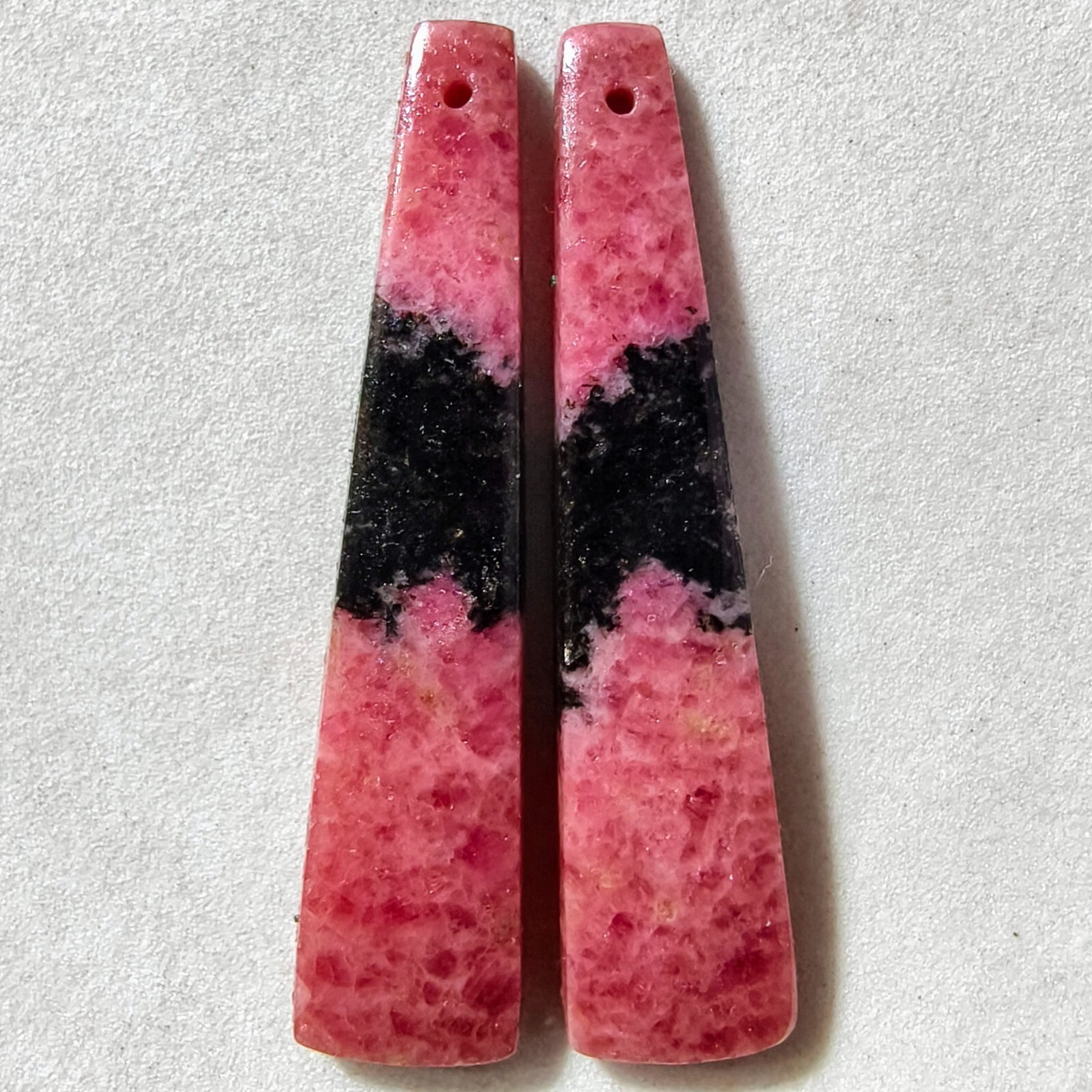 47 Cts Natural Rhodonite Drilled Match Pair Cabochon Gemstone 45.3 X 10.1 MM