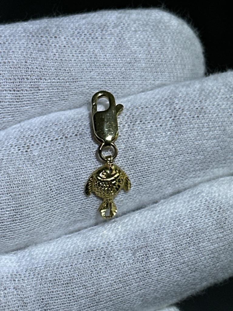 14k Yellow Gold Diamond Cut Design Fish Dangle Charm Pendant With Lobster Lock