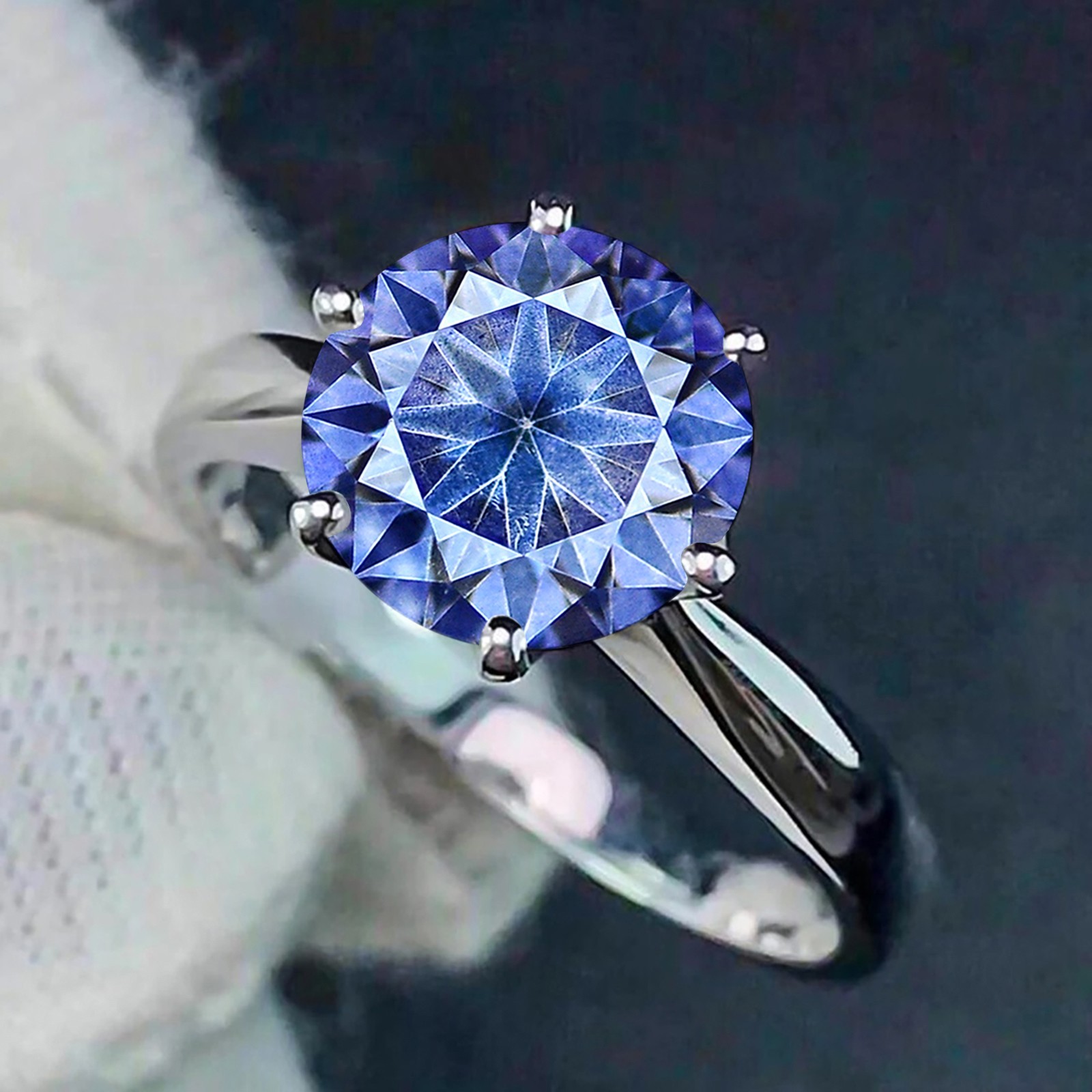2.50 Cts. Round Shape Certified Blue Diamond Ring In 925 Silver – Tariff Free
