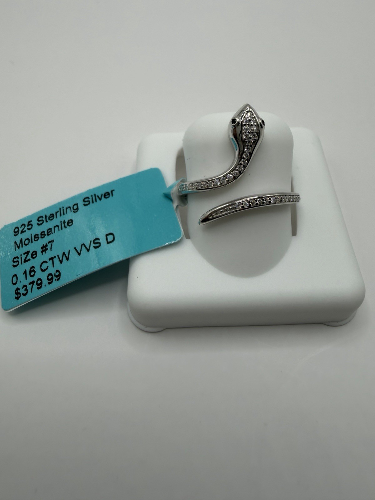 Stamped 925 Sterling Silver Moissanite White Snake Wrap Band Ring Size 7 #127