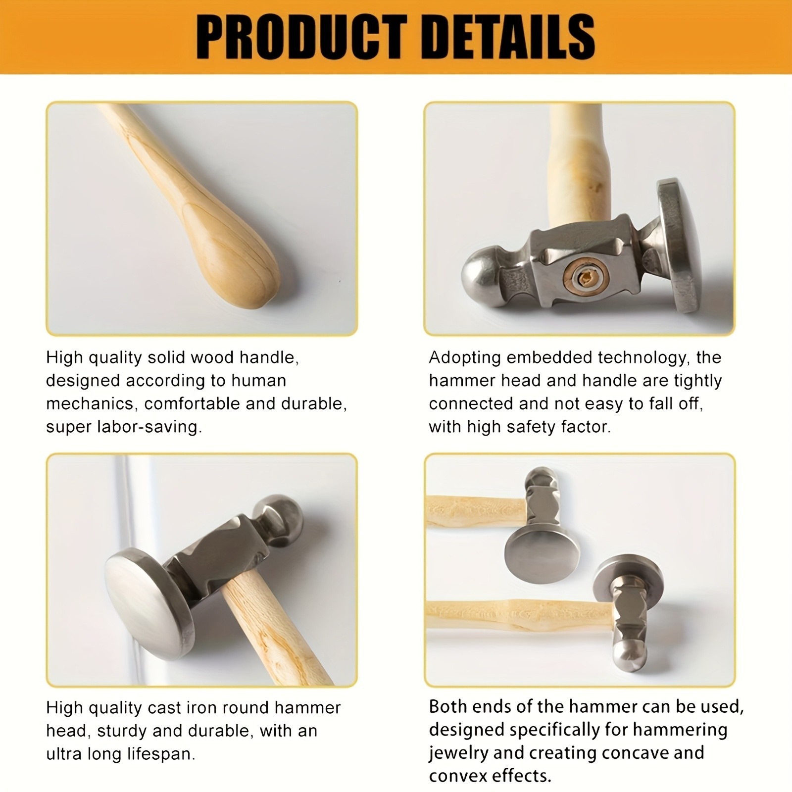 Jewelry Making Double-Headed Hammer – Wood Handle for Metal Shaping & Crafting