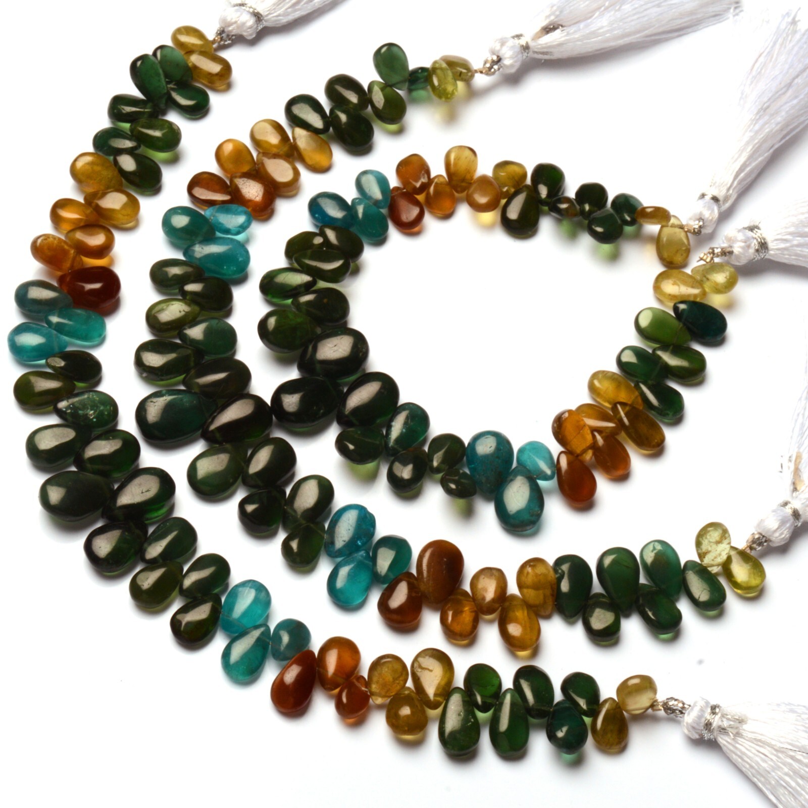 Natural Multicolor Apatite Gems 10×7 to 13x9mm Smooth Pear Shape Beads 8″ Strand