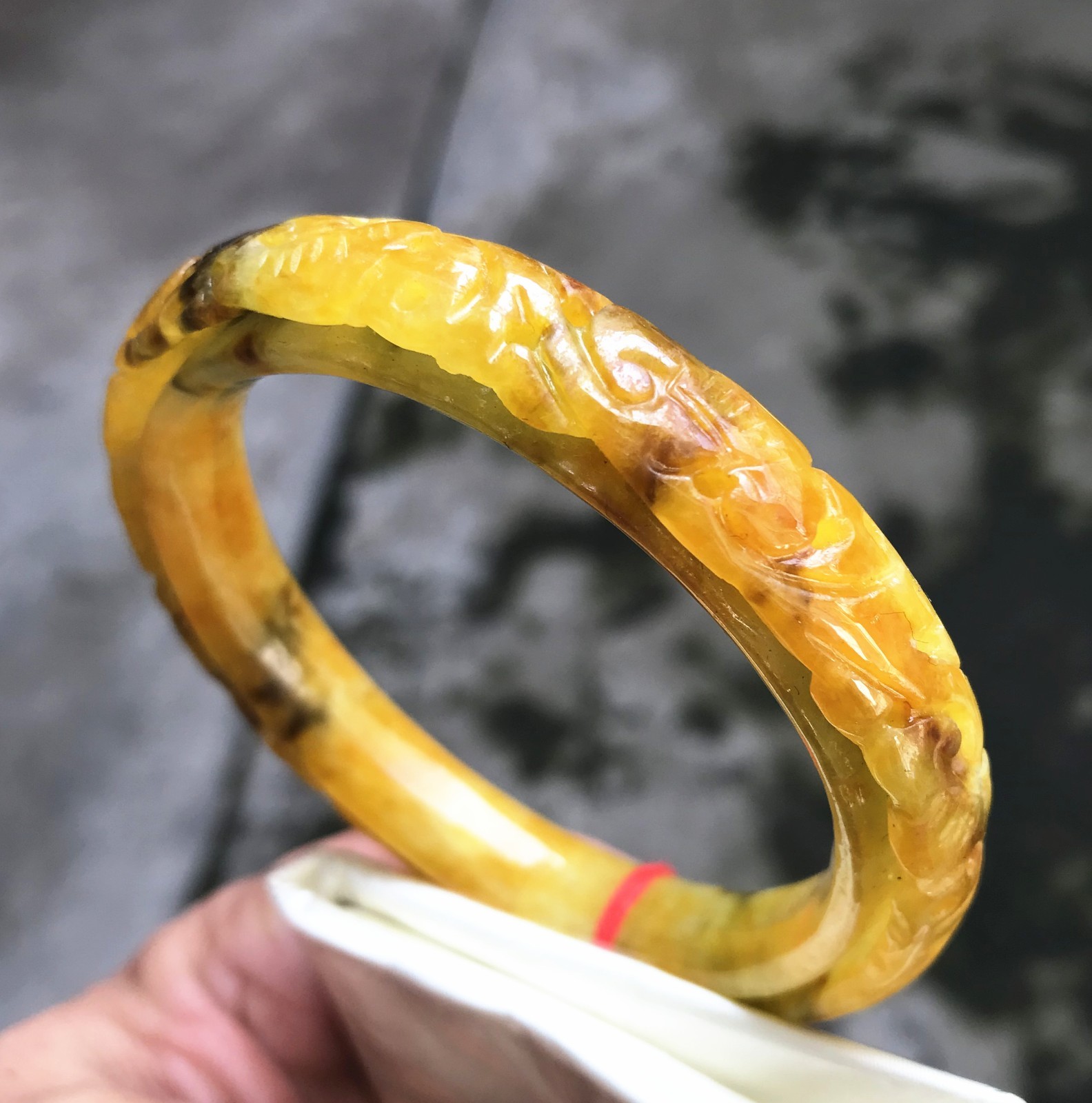 61mm Ancient Natural Green Yellow Jadeite Jade Bracelet Carving Jade Bracelet