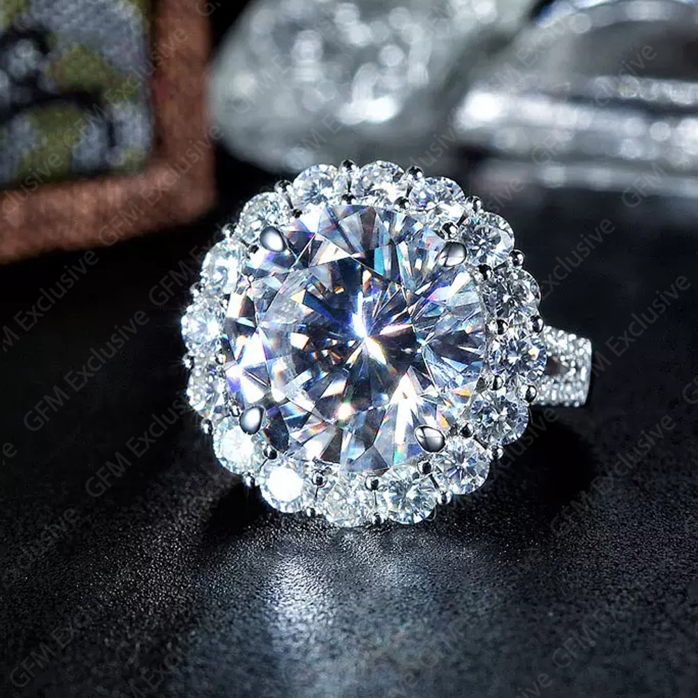 15 TCW 15 mm Round Lab Created Moissanite Engagement Ring 14K White Gold Plated