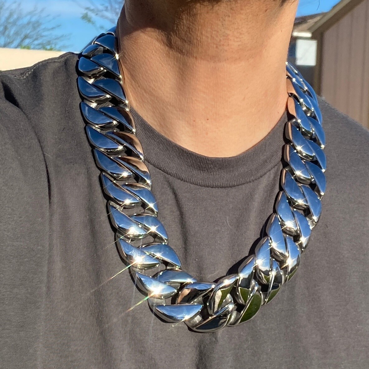 Men’s Huge 30MM Thick Chain Silver Cuban Link 316L Stainless Steel 24″ Necklace