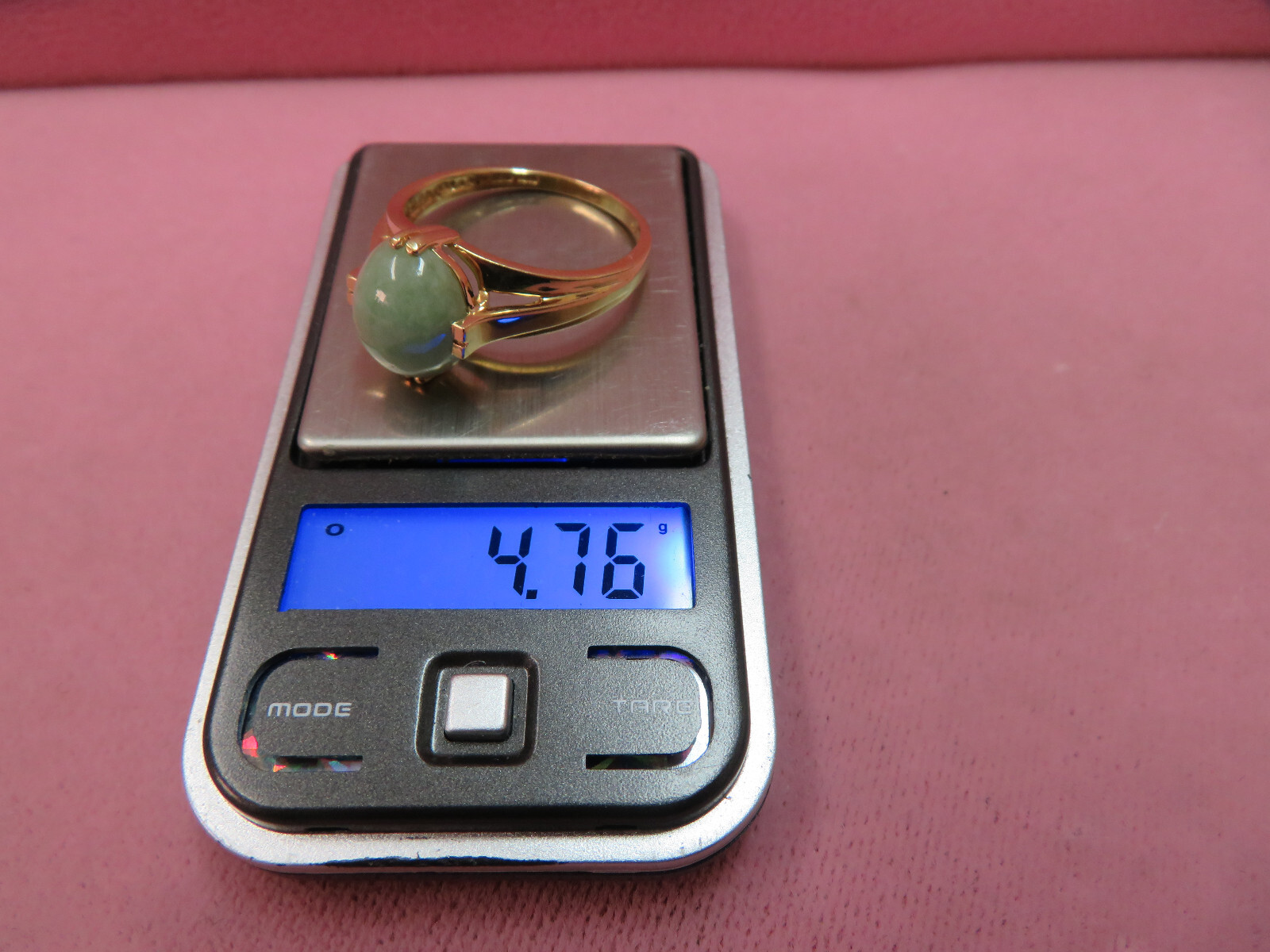 14k Solid Yellow Gold Green Jadeite Jade Ring Size 10 / 4.76 Grams