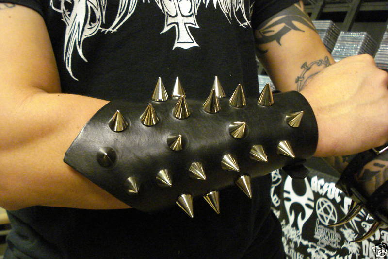 LEATHER CONE SPIKE GAUNTLETS. BLACK DEATH (MDLG0099)….. ANGEL CORPSE’S