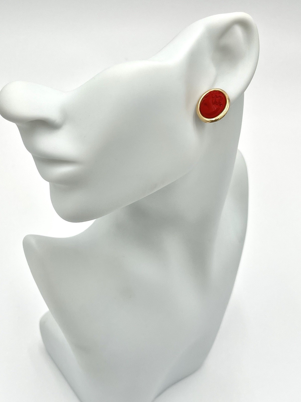 16mm Red Coral Paste 14kt Gold Cameo Earrings – Vintage Handmade