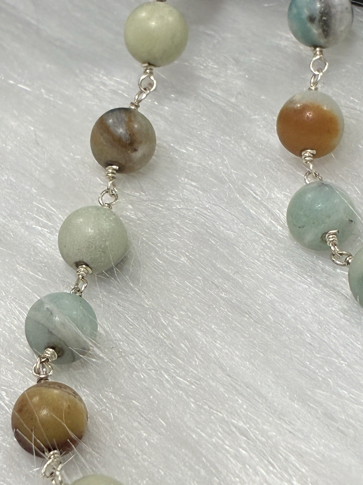 36 Inch Genuine Amazonite Beaded Boho Necklace – Sterling Silver 925 Clasp