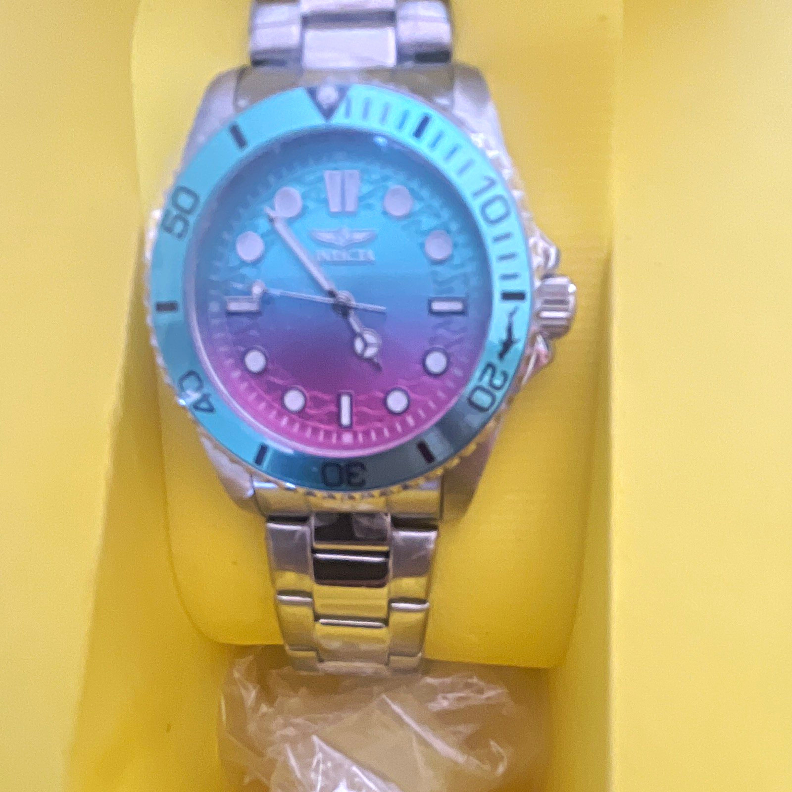 Invicta Women’s Blue/Pink Gradient Dial SS Quartz Diver Watch 38mm 100m