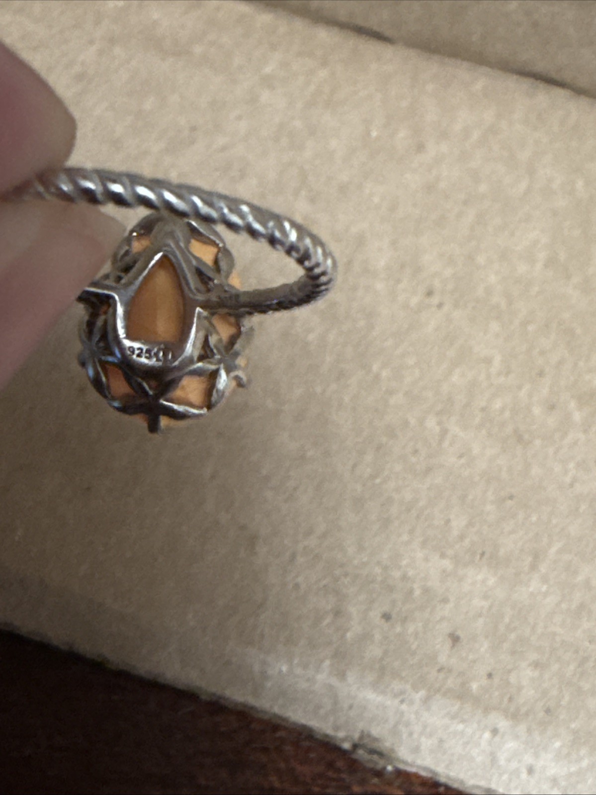 Fragrant Jewels Satin Sterling Silver 925 – Peach Teardrop Flower Setting Sz 7
