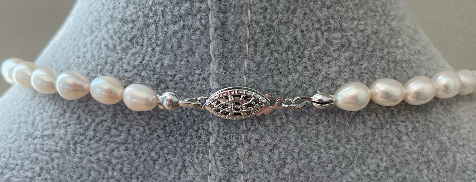 Elegant Off White Cream Pearl Necklace Hand Knotted 925 Stamped Necklace