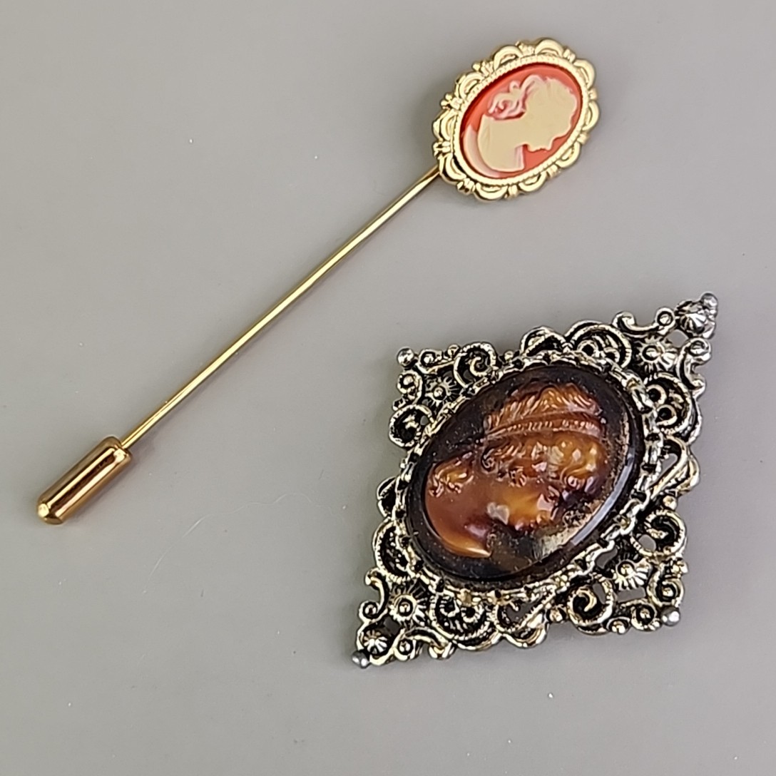 Vintage Cameo Lot of 9 Pendant Stick Pin Brooch Glass Resin MOP