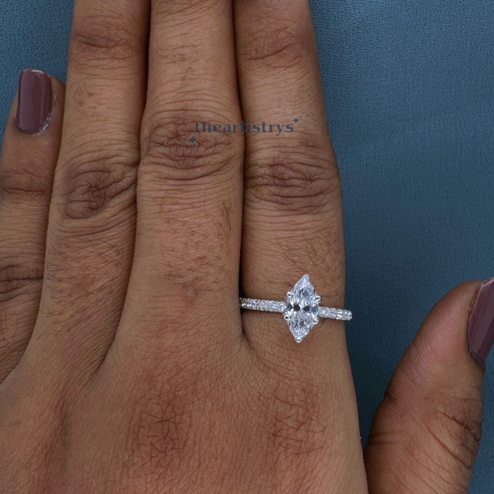 Solid 14K White Gold Solitaire Moissanite Engagement Ring Marquise Cut 1.50 CT