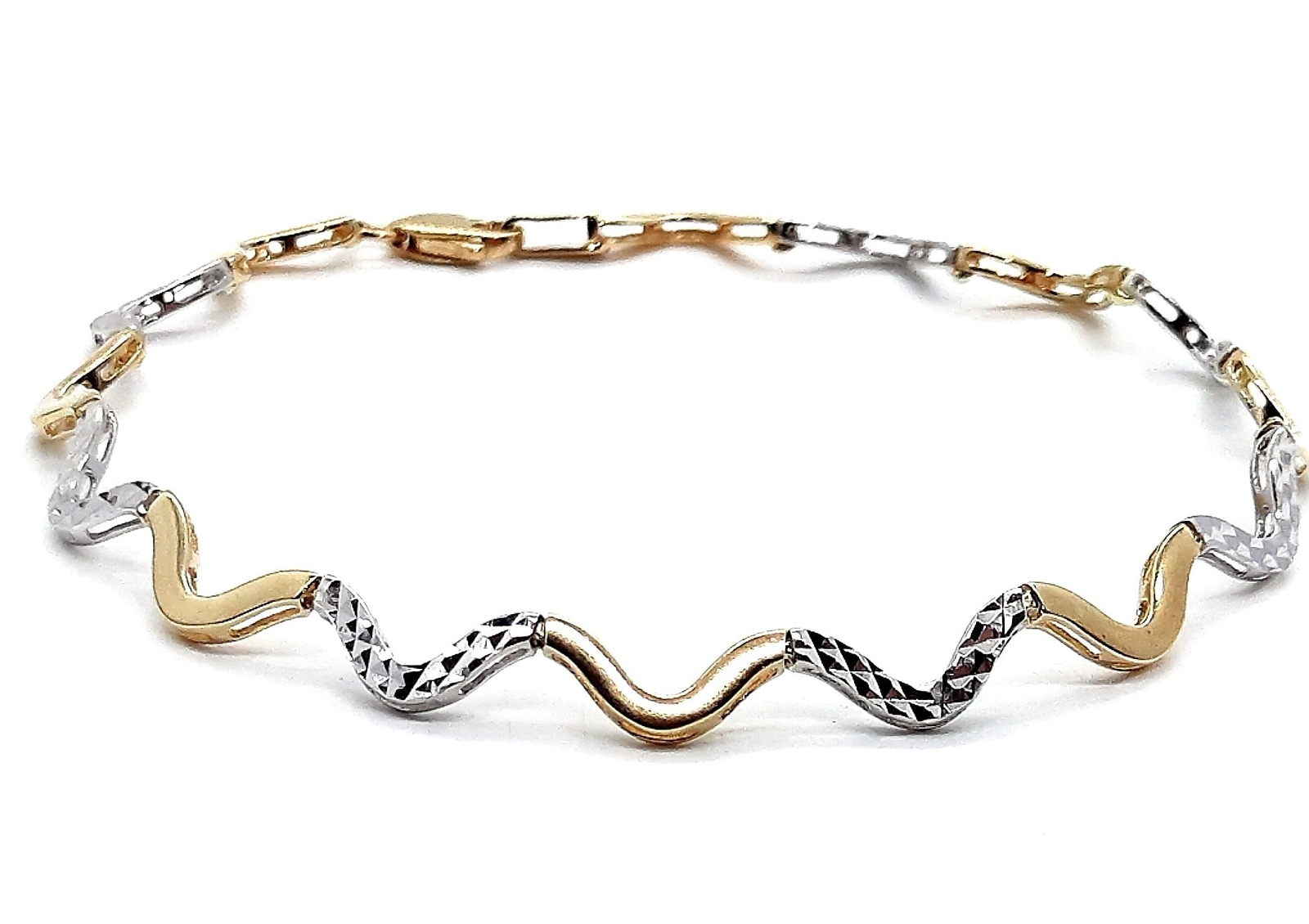 Yellow and White Gold Wave Link Bracelet