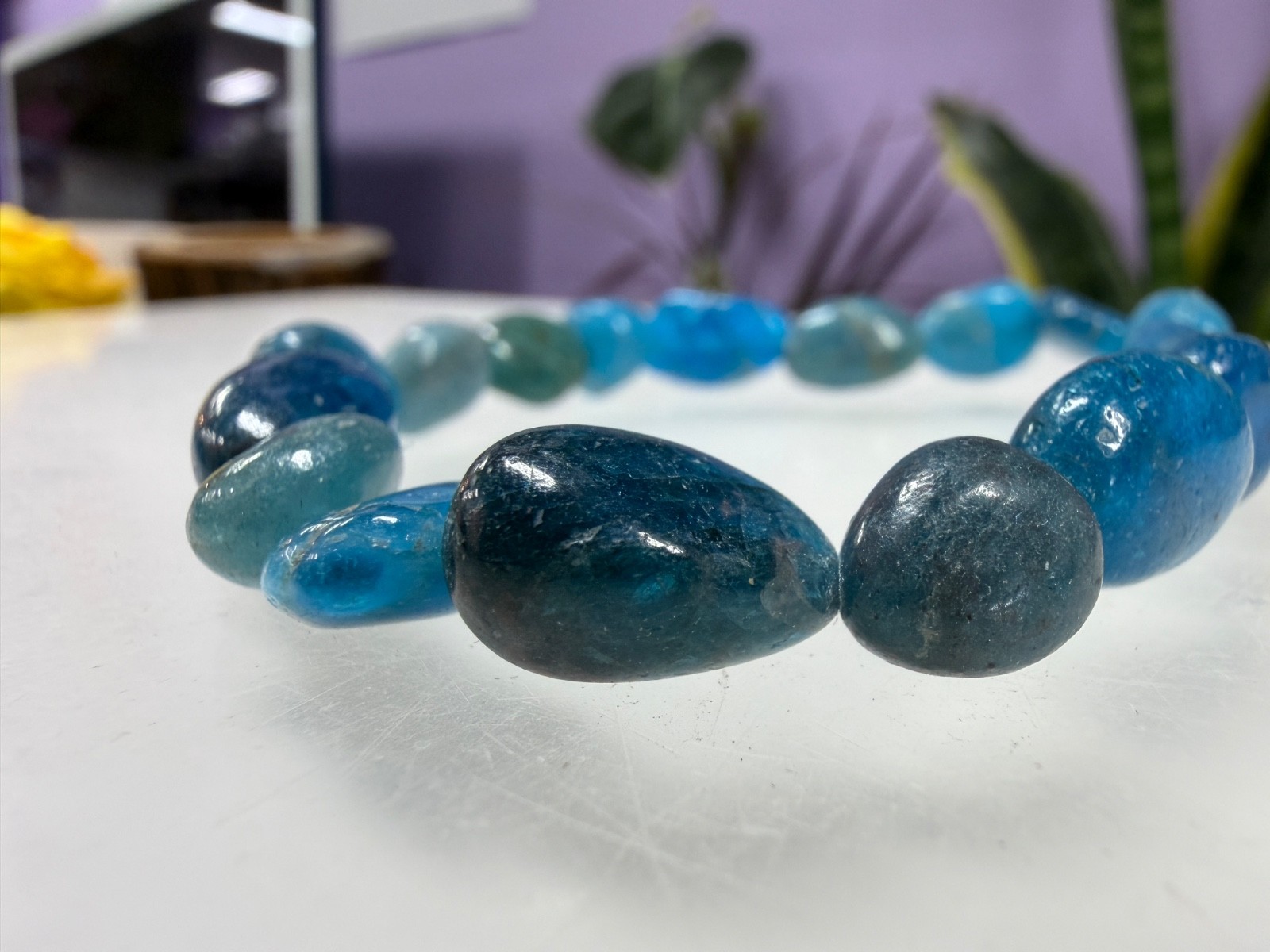 Wholesale 6 Pcs 8x10mm Apatite Natural Crystal tumble Stretch Bracelet 7.5″