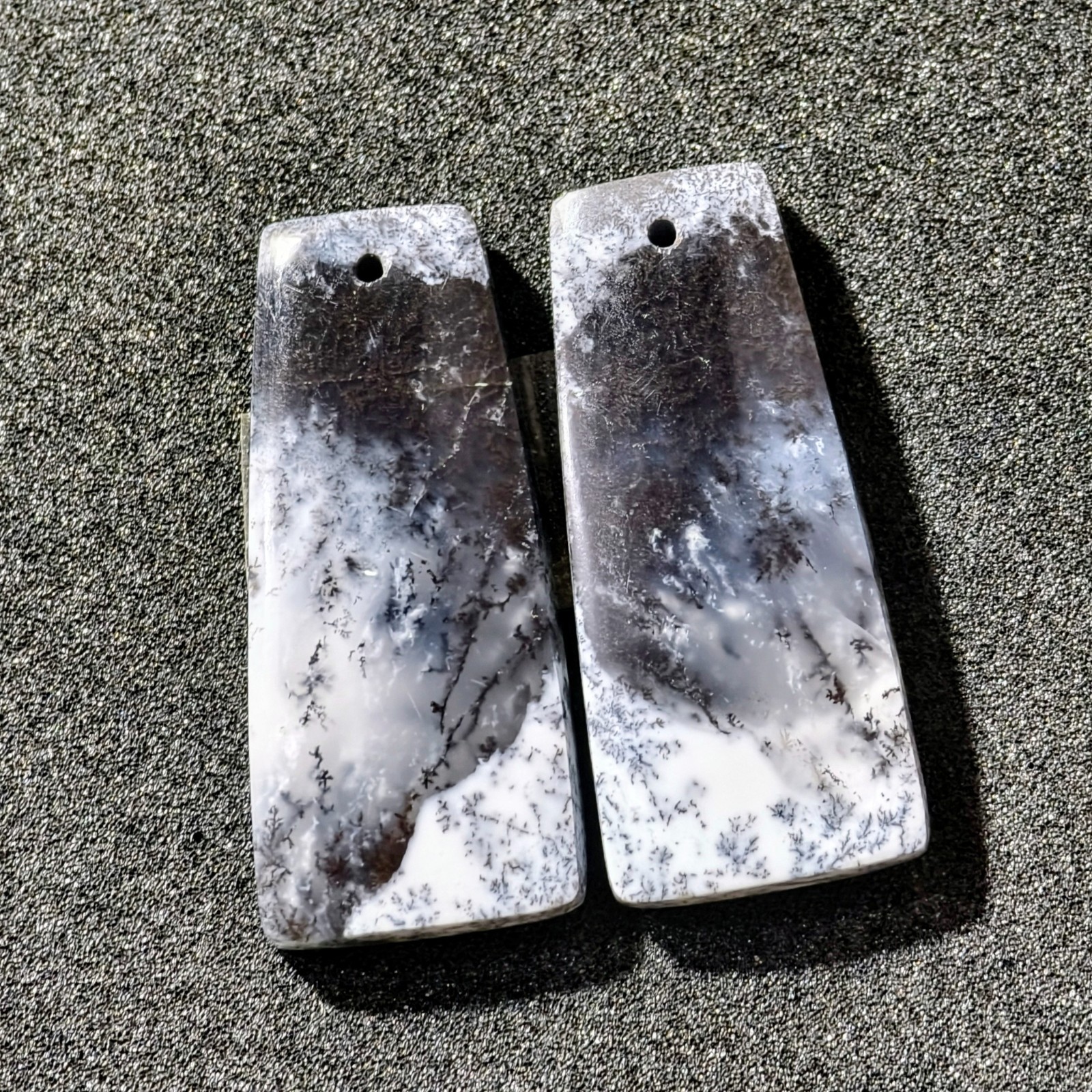 47 Cts Natural Dendrite Agate Drilled Match Pair Cabochon Gemstone 33 X 14.7 MM