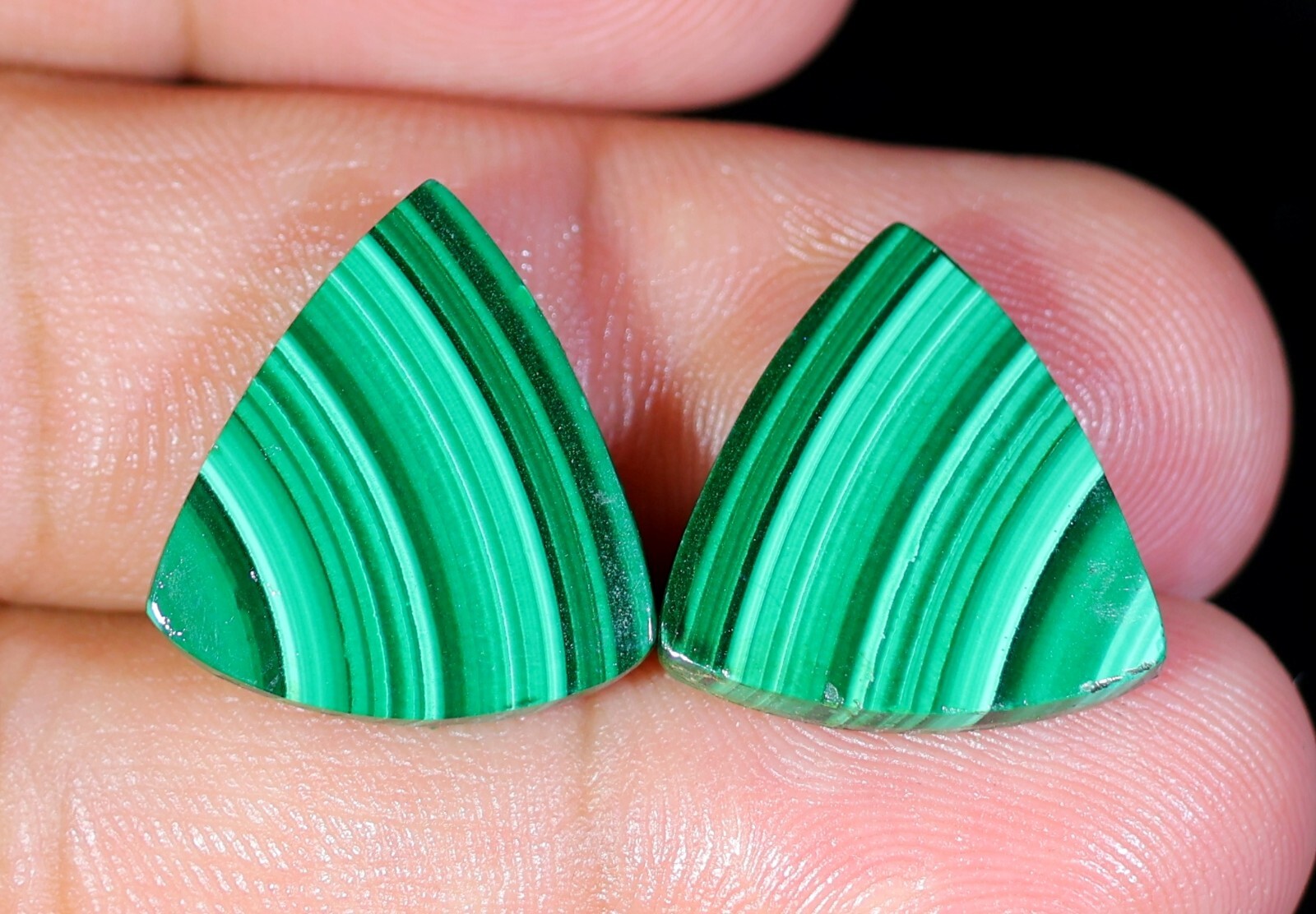 26 CT 4X16X18 mm NATURAL MATCHING MALACHITE PAIR FANCY CABOCHON GEMSTONE OF-283