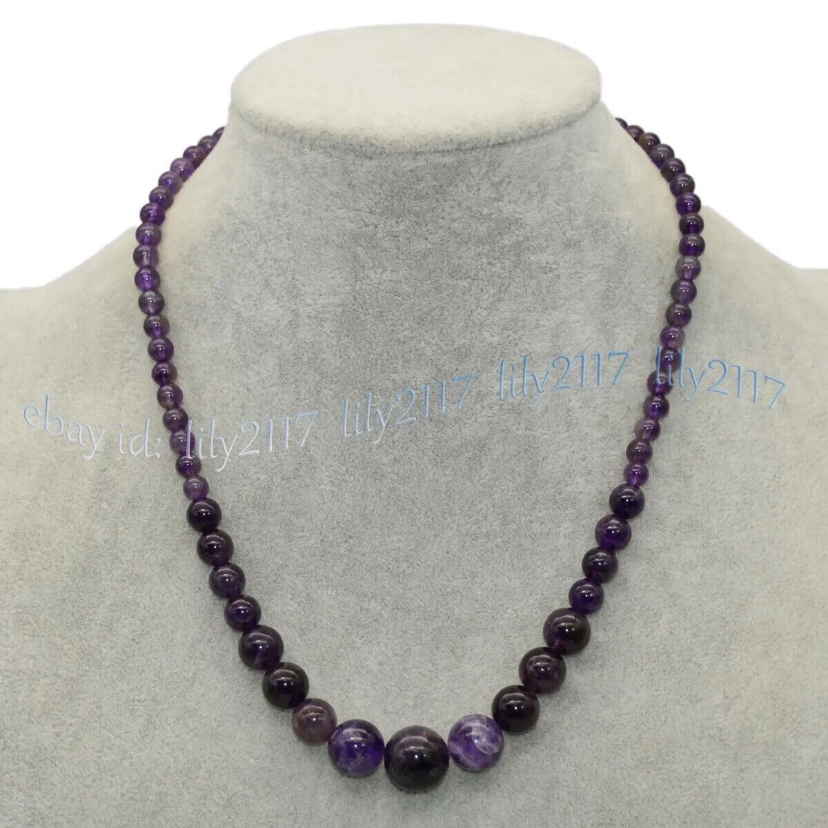 6-14mm Genuine Natural Amethyst Round Gemstone Beads Necklaces 14-36 inches