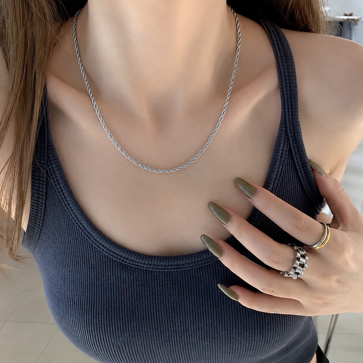 Gold or Silver Stainless Steel Twisted Rope Chain Necklace Lobster Clasp