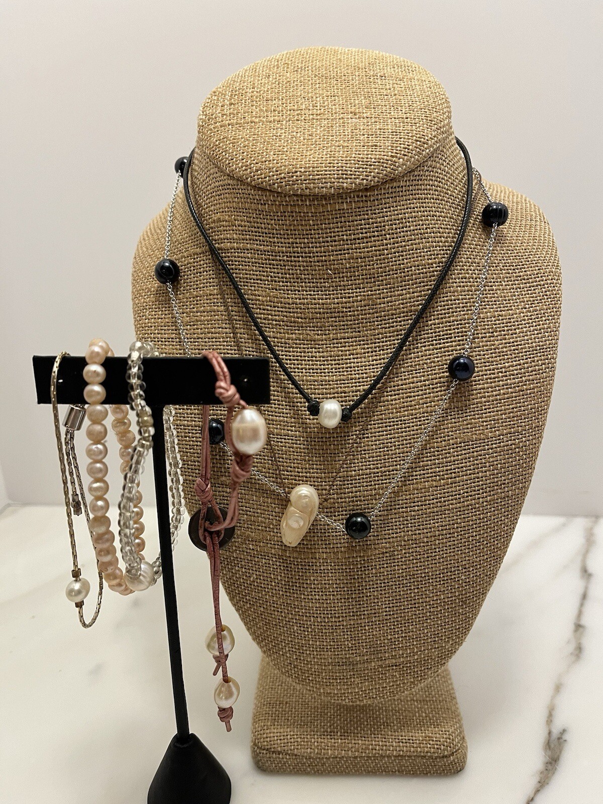 Jewelry Bag Lot Authentic Pearl Necklace Bracelet Stretchy Staple Capsule