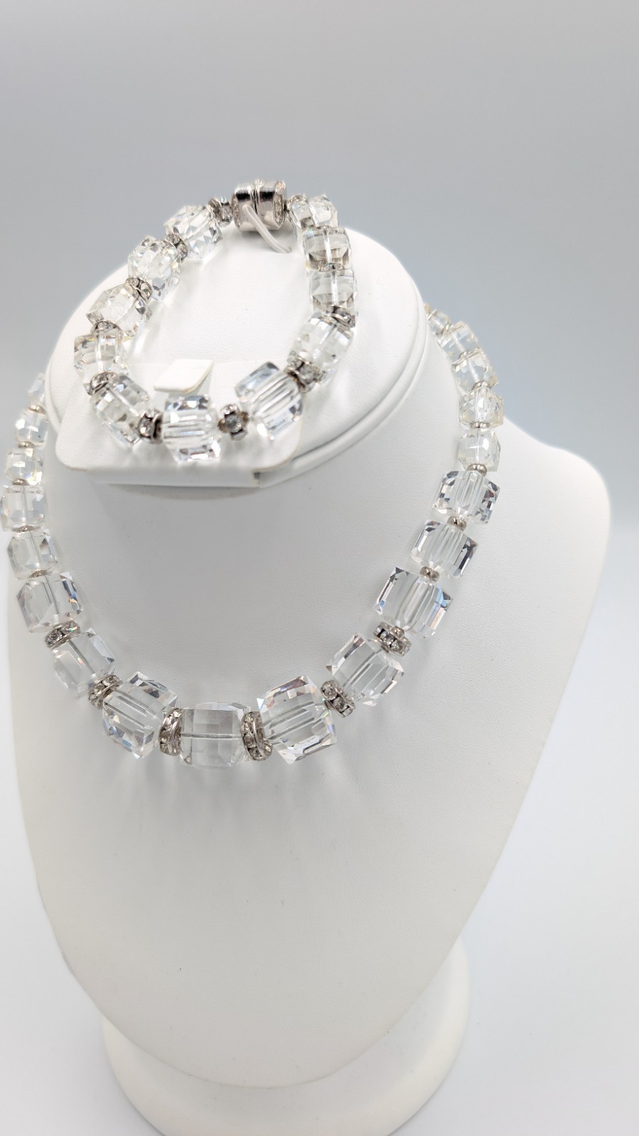 Swarovski Faceted Crystal Cube Graduated Necklace & Bracelet with box