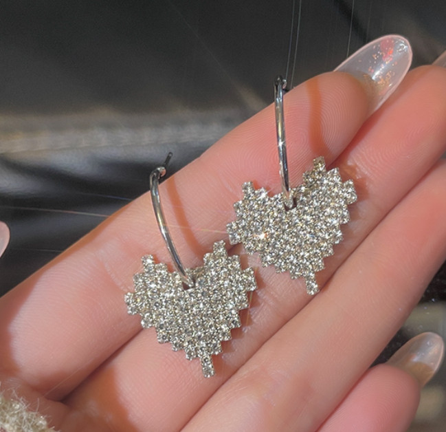 Silver Diamante Heart Small Hoop Earrings