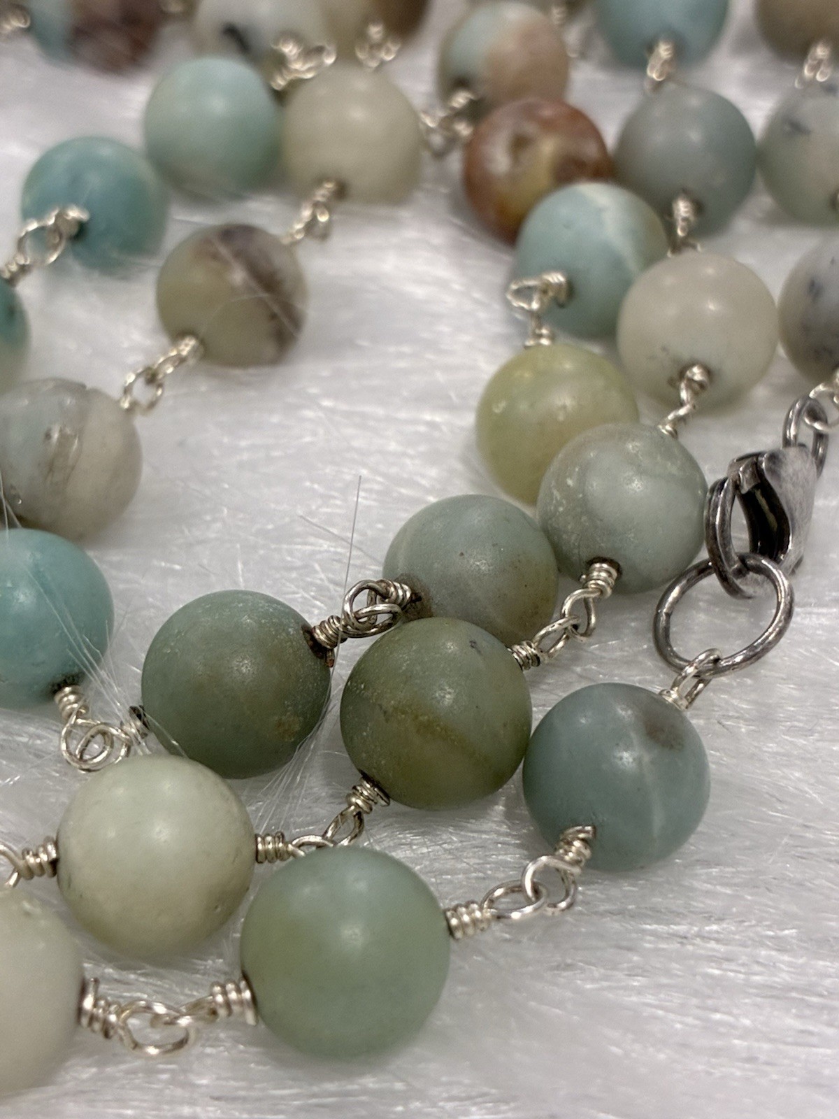 36 Inch Genuine Amazonite Beaded Boho Necklace – Sterling Silver 925 Clasp