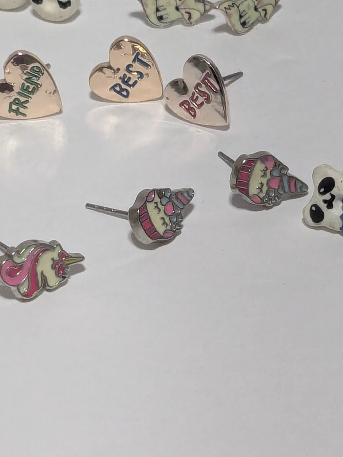Variety Lot Of Small Stud Earrings. 18 Pairs. Little Girl Themed. Whimsical.