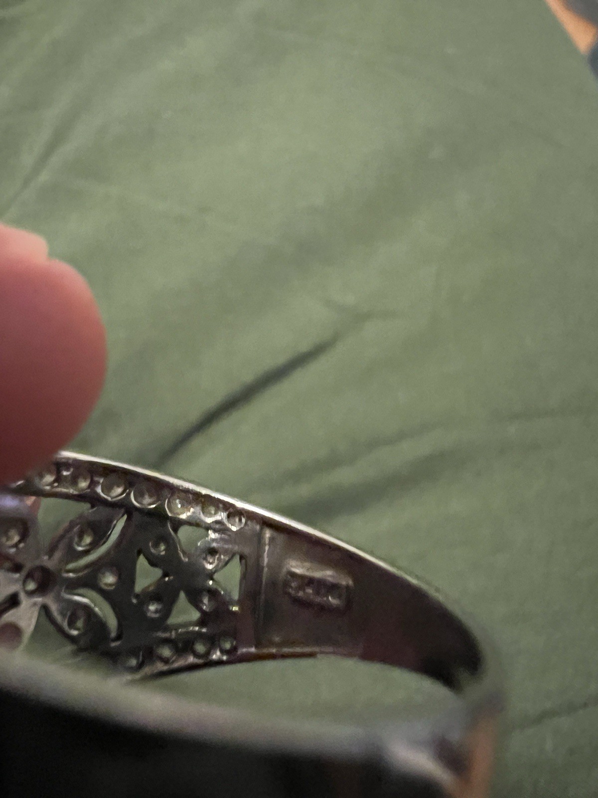 Vintage QVC Diamonique Solid White Gold Open Art Nouveau Floral CZ Ring Size 9